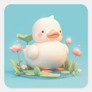 Sweet Round Clay Duckling Square Sticker