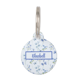 Sweet Royal Blue Ditzy Flowers on Pale Blue Pet Tag
