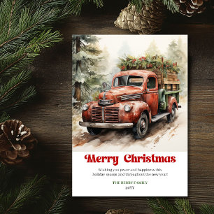 Sweet rustic Christmas scene red truck winter Holiday Card