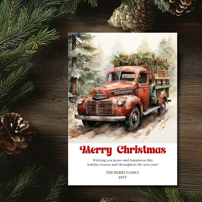 Sweet rustic Christmas scene red truck winter Holiday Card (Sweet rustic Christmas scene red truck winter)