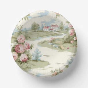 Sweet Rustic Country Home Floral Landscape Paper Plate