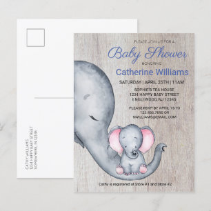 Sweet Rustic Elephant Blue Boy Baby Shower Invite