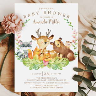 Sweet Rustic Forest Animals Baby Shower Invitation