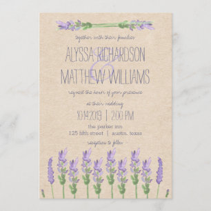Sweet Rustic Purple Lavender on Kraft Look Wedding Invitation