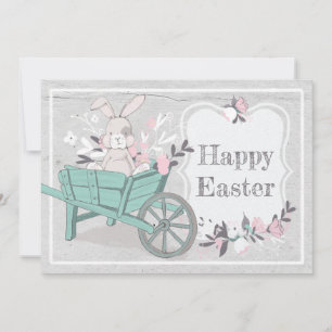Sweet Rustic Wheelbarrow Bunny Photo Easter Holiday Card