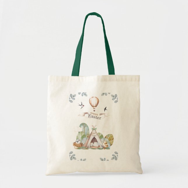 Sweet Rustic Woodland Animal Happy Easter Tote Bag (Front)