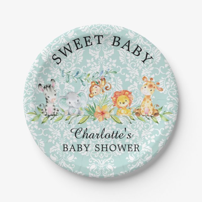 Sweet Safari Animals Baby Shower 7" Plate (Front)