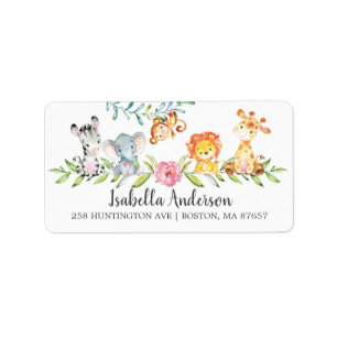 Sweet Safari Animals Baby Shower Address Label