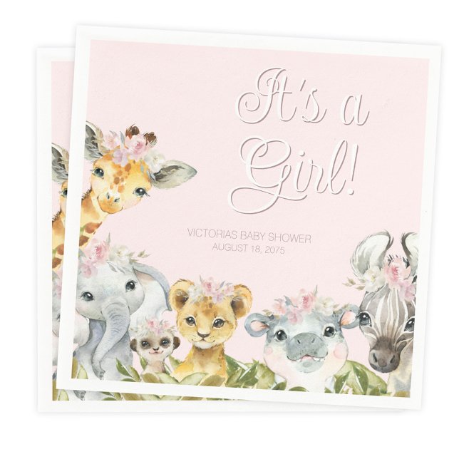 Sweet Safari Animals Baby Shower Napkin (You can change the text and background color.)