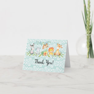 Sweet Safari Animals Baby Shower Thank You Note