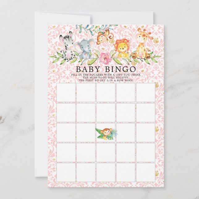 Sweet Safari Animals BINGO Baby Shower Game Invitation (Front)