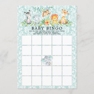 Sweet Safari Animals BINGO Baby Shower Game Invitation