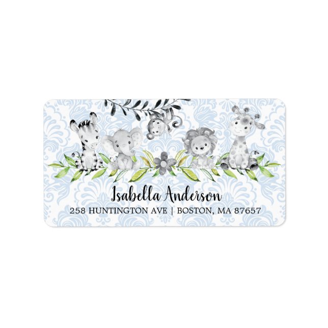 Sweet Safari Animals Boys Baby Shower Address Label (Front)