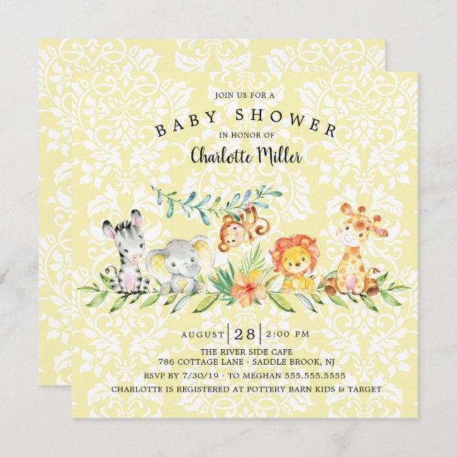 Sweet Safari Animals Gender Neutral Baby Shower Invitation (Front/Back)