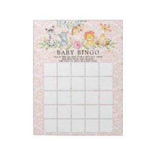 Sweet Safari Animals Girls Baby Shower Bingo Game Notepad