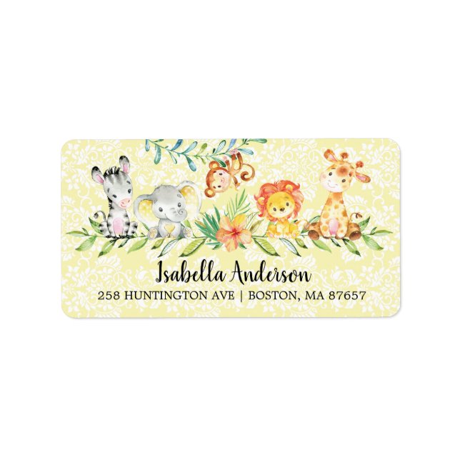 Sweet Safari Animals Neutral Baby Shower Address Label (Front)