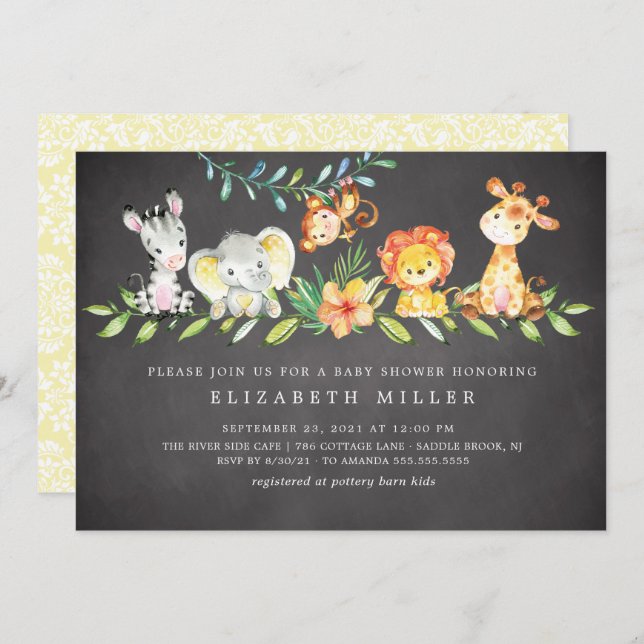 Sweet Safari Animals Neutral Baby Shower Invitatio Invitation (Front/Back)