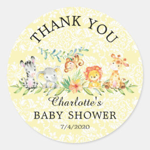 Sweet Safari Animals Thank You Baby Favour Sticker