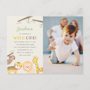Sweet Safari Animals Wild One Photo 1st Birthday Invitation Postcard