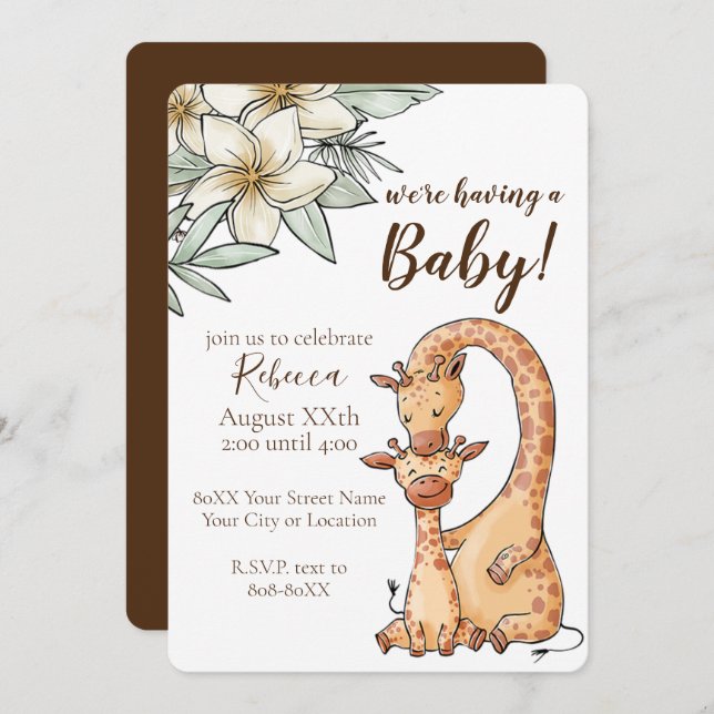Sweet Safari Baby and Mum Giraffe Invitation (Front/Back)