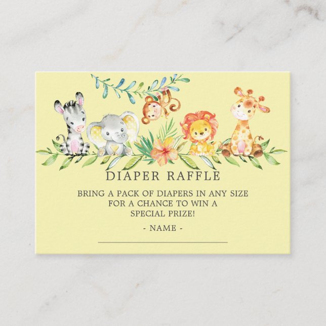 Sweet Safari Baby Shower Diaper Raffle Ticket Enclosure Card (Front)