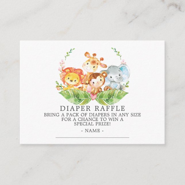 Sweet Safari Baby Shower Diaper Raffle Ticket Enclosure Card (Front)