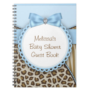 Sweet Safari Blue and Brown Baby Shower Guest Book