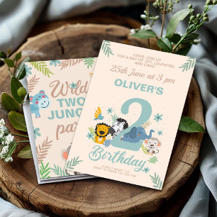 Sweet Safari Blue Pastel Second Birthday Invitation