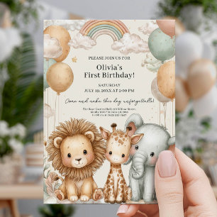 Sweet Safari First Birthday Invitation