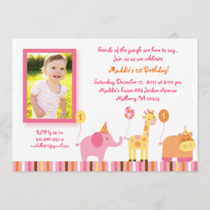 Sweet Safari Jungle Animal Birthday Invitations