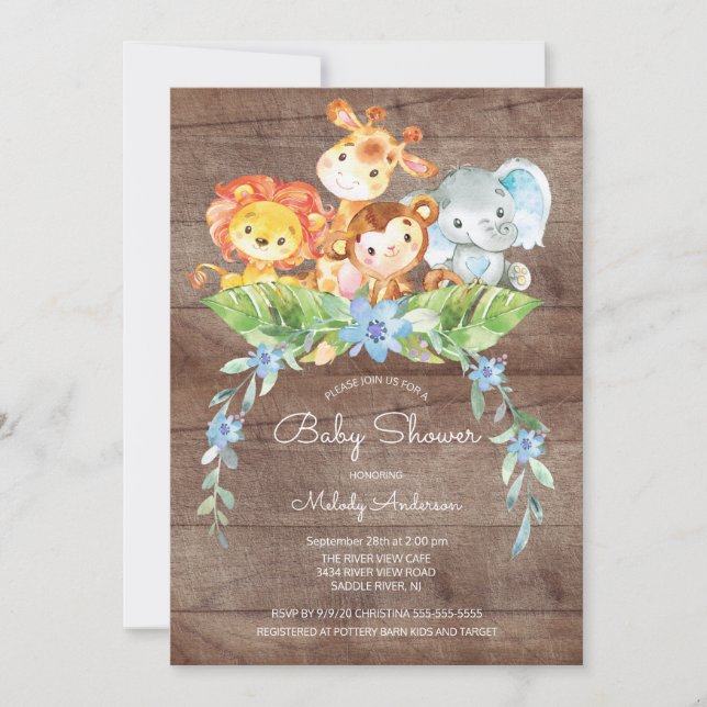 Sweet Safari Jungle Boys Baby Shower Invitation (Front)
