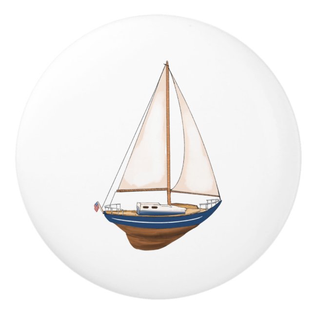 Sweet Sailboat Nautical Nursery Coastal Kids Room Ceramic Knob (Front)