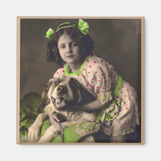 Sweet Saint Bernard Vintage Photo Magnet (Front)