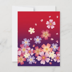 Sweet Sakura Blossoms Kimono Style Red & Purple Card
