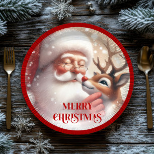 Sweet Santa and Rudolph Kids Christmas Plates