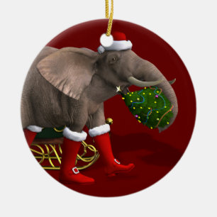 Sweet Santa Claus Elephant Ceramic Ornament