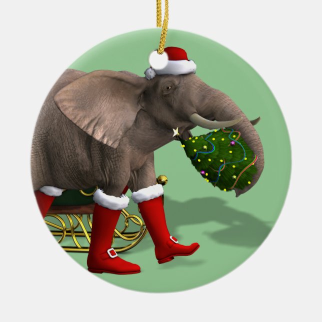 Sweet Santa Claus Elephant Ceramic Tree Decoration (Front)