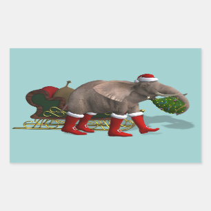 Sweet Santa Claus Elephant Rectangular Sticker