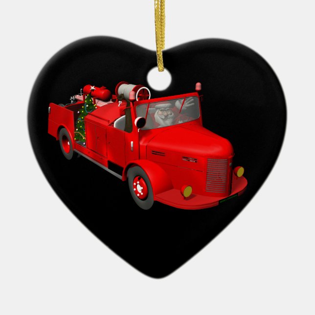 Sweet Santa Claus In Fire Engine Ceramic Ornament (Front)