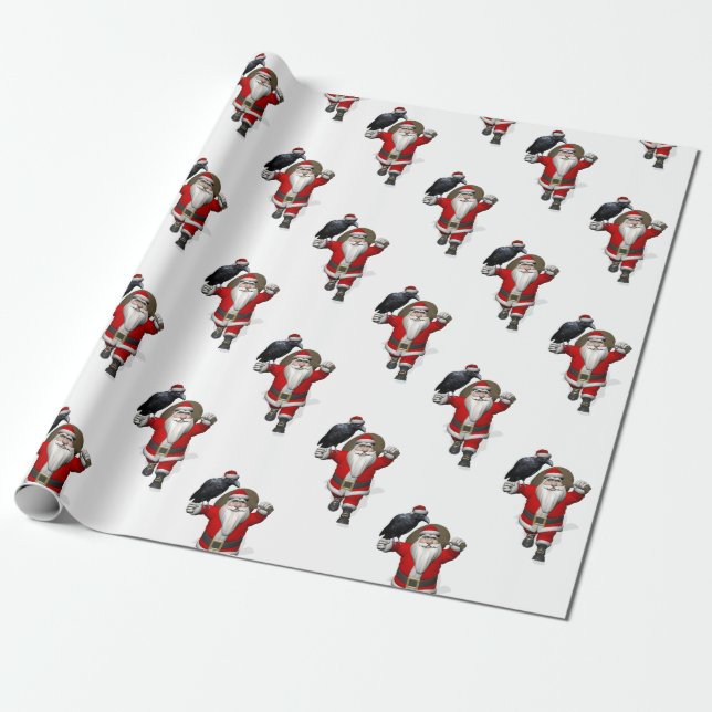 Sweet Santa Claus Loves Ravens Wrapping Paper (Unrolled)