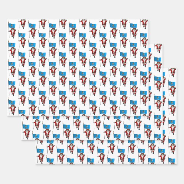 Sweet Santa Claus Visiting Oklahoma Wrapping Paper Sheet (Set)