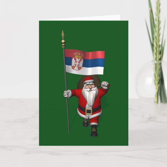 Sweet Santa Claus Visits Serbia Holiday Card (Front)