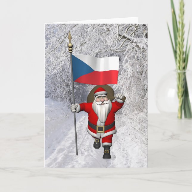 Sweet Santa Claus With Ensign Of Czech Republic Holiday Card (Front)
