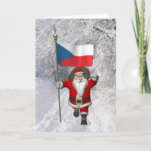 Sweet Santa Claus With Ensign Of Czech Republic Holiday Card
