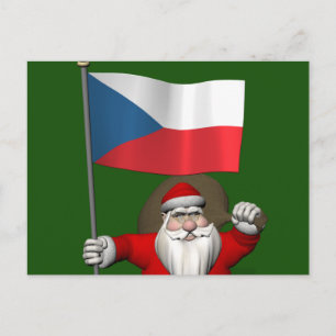 Sweet Santa Claus With Ensign Of Czech Republic Holiday Postcard