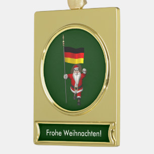 Sweet Santa Claus With Ensign Of Germany Gold Plated Banner Ornament
