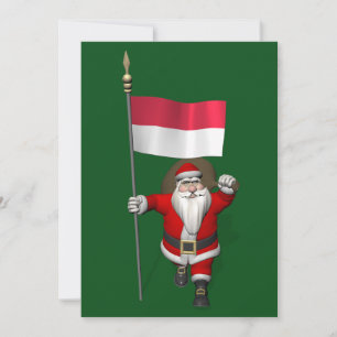 Sweet Santa Claus With Ensign Of Indonesia Holiday Card