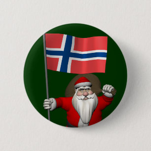 Sweet Santa Claus With Ensign Of Norway 6 Cm Round Badge