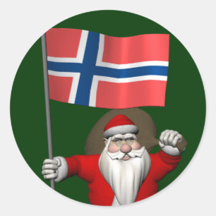 Sweet Santa Claus With Ensign Of Norway Classic Round Sticker