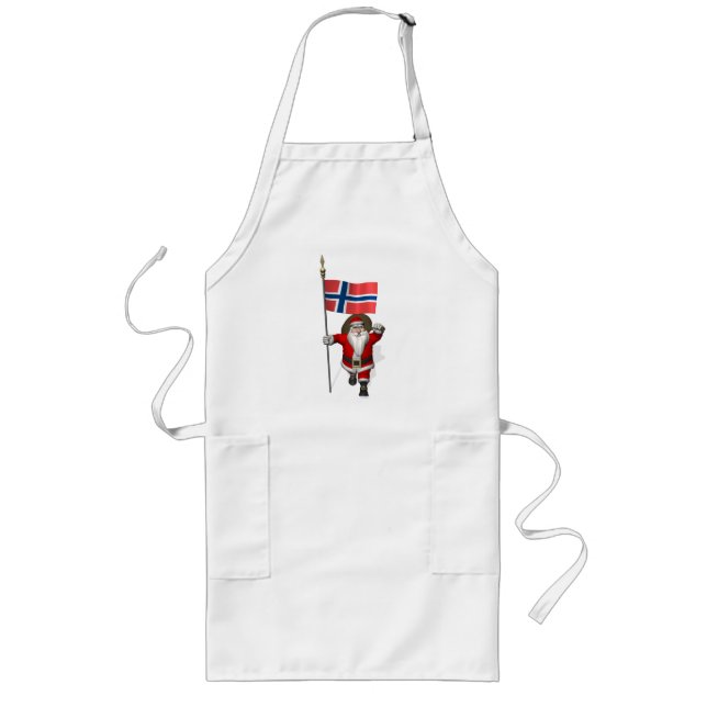 Sweet Santa Claus With Ensign Of Norway Long Apron (Front)